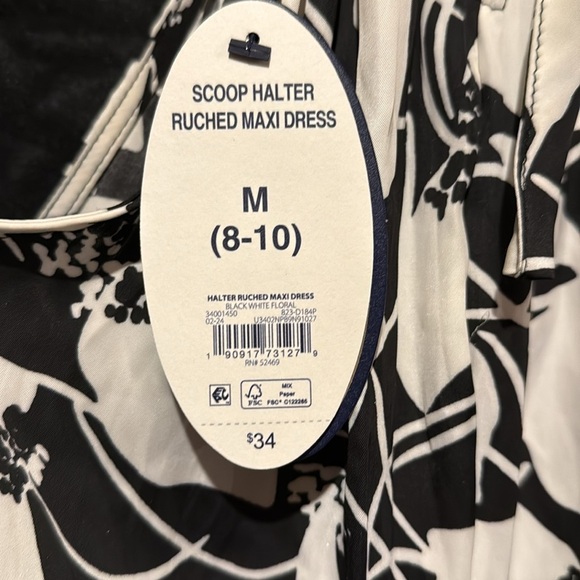 Scoop Halter Ruched Black and White Floral Maxi Dress size Medium 8/10 - Picture 4 of 4